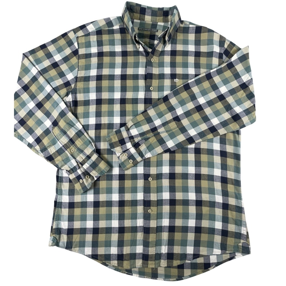 Southern Tide Button Down Mens M Green Plaid Skipjack Long Sleeve Cotton Shirt